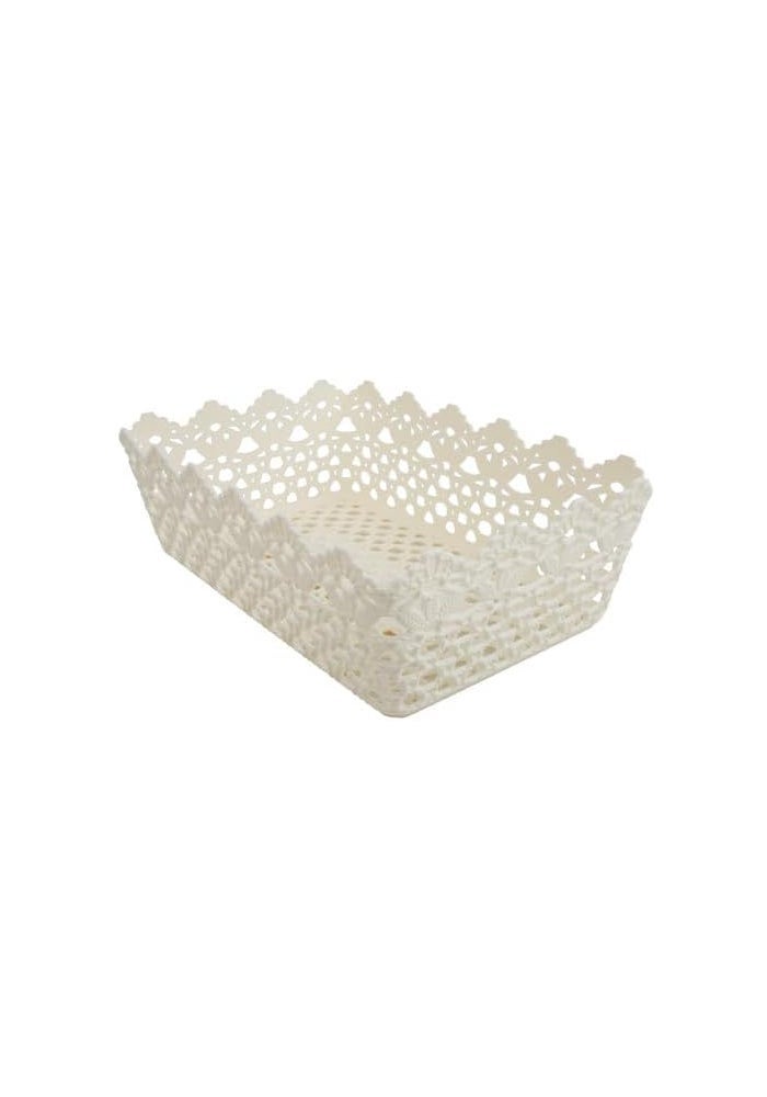 DAISO Floral Pattern Basket White – Decorative Storage Organizer for Home, Bathroom, Bedroom & Kitchen Use - Image 3